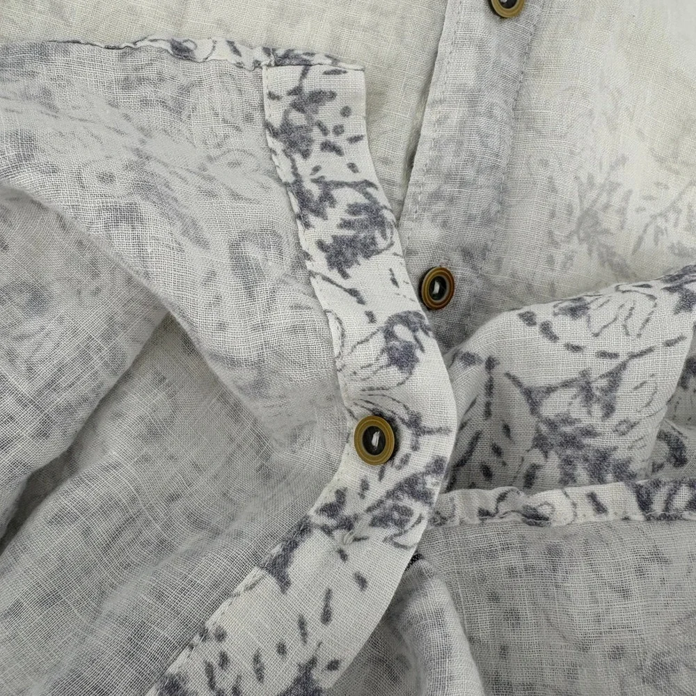 Carbon 2 Cobalt Mens White Grey Ombre Floral 100% Linen Short Sleeve Shirt‎ M